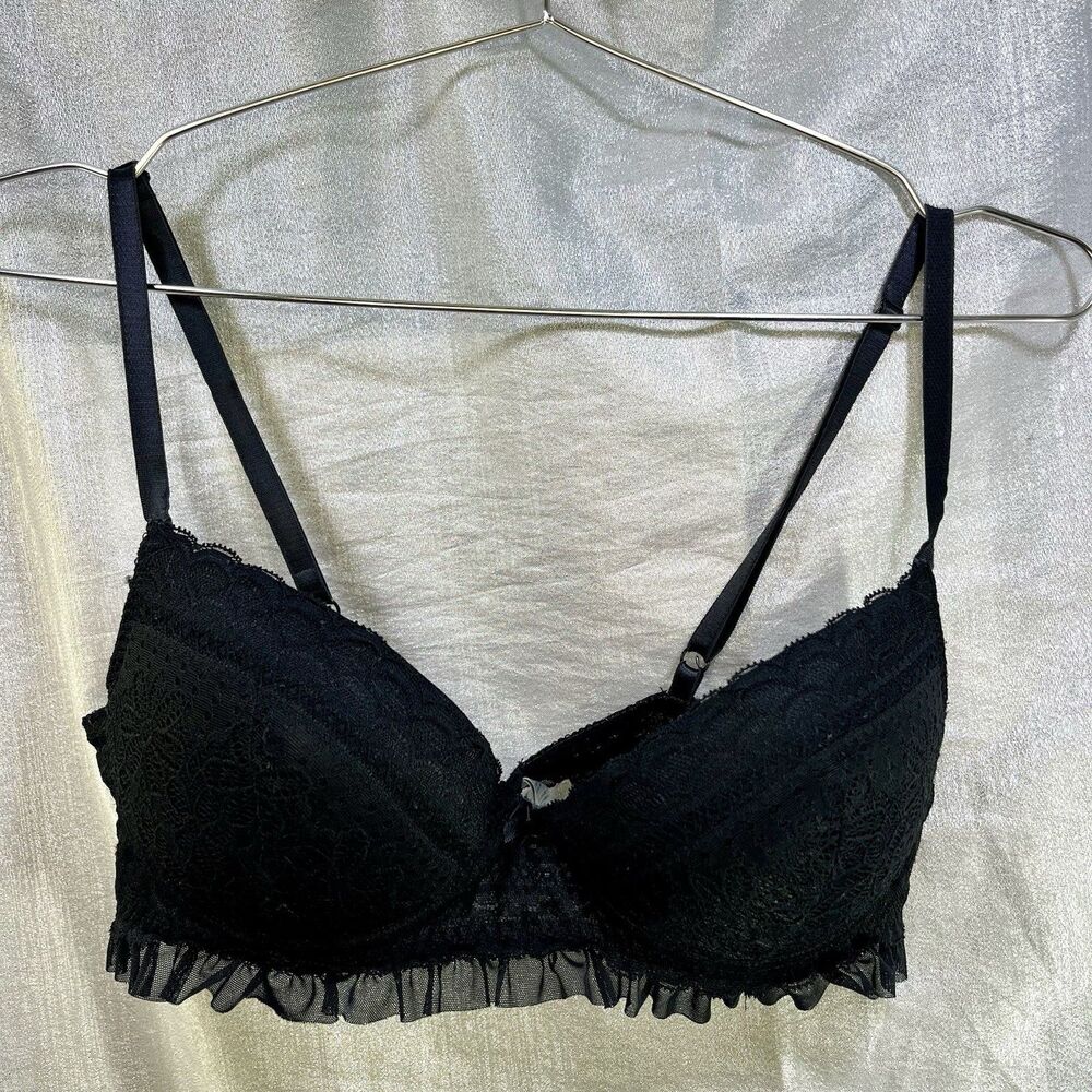 SAKI Silver Women Underwire Push Up Lace Padded Bra Black Size L